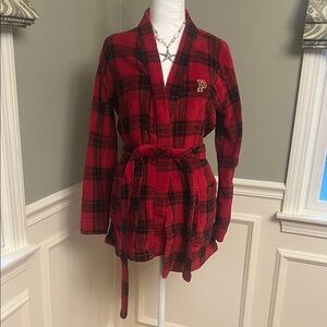 Red Plaid Belted Robe with P (Pink) Logo
